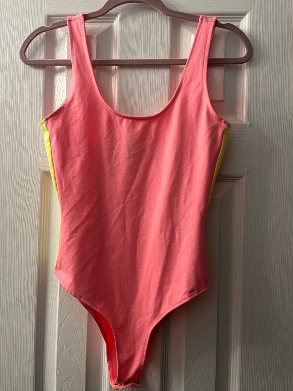 Forever 21 Neon Pink Bodysuit with Yellow  Exclusive Side Panels